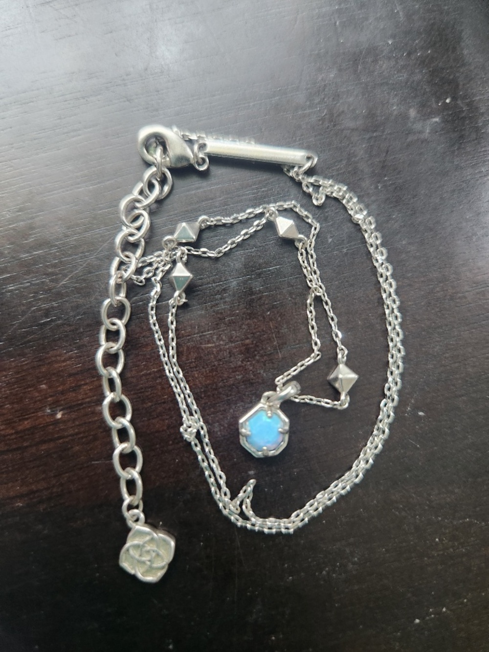 Kendra Scott Nola Necklace, Rhodium, Light Blue Kyocera Opal, preloved - Picture 6 of 9